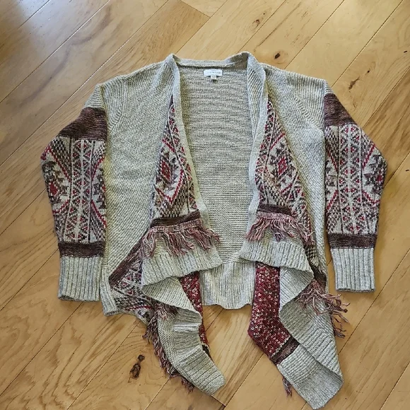 Lucky Brand Cream and Brown Cardigan Sweater - Picture 1 of 4